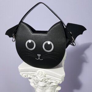 Dolls Kill Lost Queen Gothic Wendigo Black Kitty Cat Purse Handbag With Wings